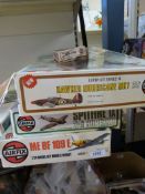 Four Airfix model kits, a Spitfire 1A, a Messerchmitt BF 109E,