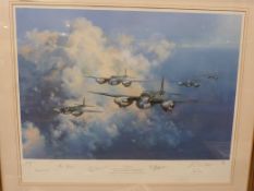 Frank Wootton limited edition colour print 'Mosquito' signed in pencil by the artist and six WWII