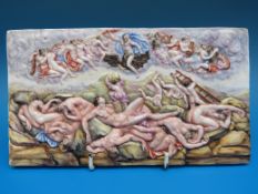A 19thC relief moulded plaque of Dantes Inferno/purgatory and heaven,