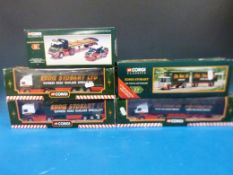 Five Corgi Eddie Stobart diecast model vehicles, ERF Curtainside 59502, DAF 95 Curtainside TY87001,