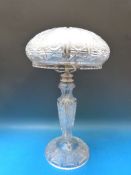 A large electric cut glass lamp and shade, 48cm tall.