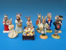 Ten Royal Doulton Bunnykins figures DB 173 Bridesmaid figure, a DB 188 Judge figure,