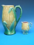 Two Majolica corn on the cob jugs