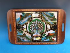 A Rio de Janeiro butterfly wing tray with inlaid detail