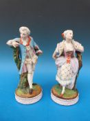 A pair of French bisque figures of a beau and maiden, probably Chantilly (tallest 26cm).