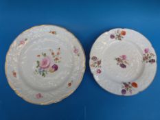 A Bloor Derby relief moulded and hand decorated botanical cabinet plate and another 19thC smaller