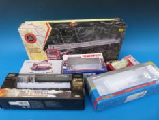 A collection of Corgi diecast model vehicle boxes.