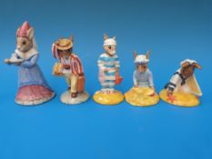 Five Royal Doulton Bunnykins figures DB 154 Father figure, DB 177 Seaside figures,