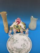 A small group of mixed ceramics including Belleek plate,