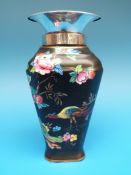 A Crown Devon Fieldings Chelsea posy vase (14cm high)  with flared top and silver collar (B'ham