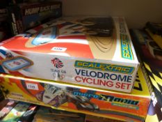 Two Scalextric sets, one velodrome cycling,