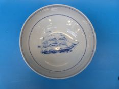 A Spode pedestal punch bowl decorated with sailing ships Pepperell built 1854 and Grand Turk 1786