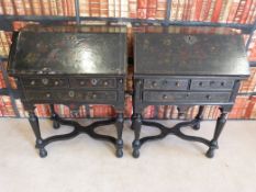 A pair of William and Mary style lacquer bureaux,