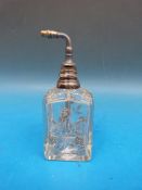 A hallmarked silver (Ldn 1917) mounted scent bottle with enamelled floral decoration (13cm tall)