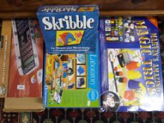 Twelve toys and games to include a 500 Claytec chip poker set, tabletop pool, magic tricks etc,