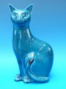 A Poole Pottery blue/green glazed cat (12in high)
