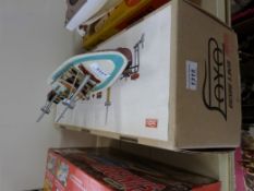 A reproduction boat (in box) marked Juguete Paya, reference 629 to lid,