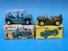 Two Dinky Toys diecast model military vehicles Austin Champ 674 and Austin Mini Moke 342 both in