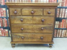 A 19thC mahogany chest of three over three graduated drawers (W112, D54,