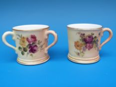 A miniature Royal Worcester blush ivory tyg and a miniature Royal Worcester blush ivory cup
