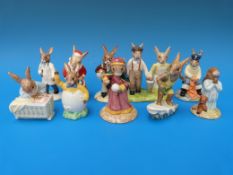 Ten Royal Doulton Bunnykins figures DB 170 Fisherman figures, DB55 Bedtime figures,