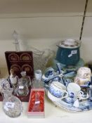 WITHDRAWN A collection of ceramics and glass including decanters, glass bowls, plates,