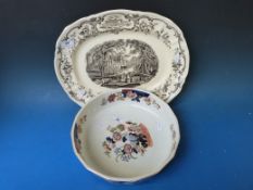 A Masons Ironstone Bible pattern bowl together with a Masons Castle pattern meat platter