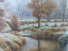 David Smithurst watercolour of an autumn river landscape (inscribed and signed verso and signed