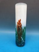 An iridescent glass vase of cylindrical form by Phoenician Art Glass, Malta, 21.5cm tall.