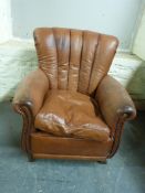 A brown leather armchair