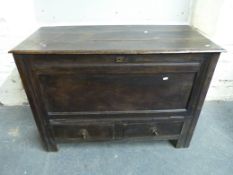 An oak mule chest with fall front and two drawers below (W111, D50,