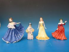 Four Royal Doulton figurines Elaine (HN4718),  Winter's Day (HN4589),