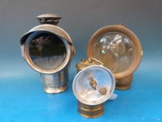 A collection of carbide lamps including Lucas 317 Acetyphote,