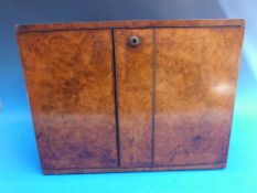 A burr walnut campaign style collector's cabinet or cigar humidor,