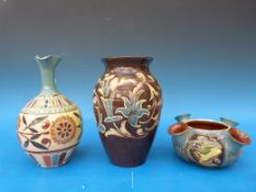 Three Brannam pottery vases