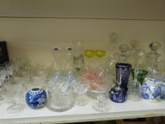 A collection of various cut glass to include flash overlaid vases,