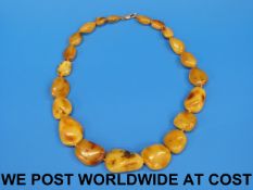 An amber necklace consisting of 21 beads of natural form (82g)