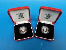 Two cased £1 silver proof Piedfort coins 1993 and 1994