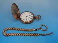 A rolled gold hunter pocket watch on plated chain