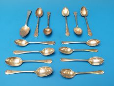 A quantity of hallmarked silver spoons, 139g, together with five Oriental white metal spoons,