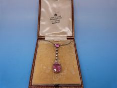 An Edwardian white metal (believed to be platinum) and gold pendant necklace,