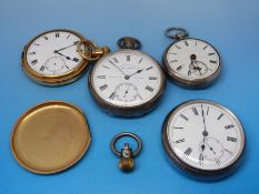 A small silver (Ldn 1841) pocket watch together with three top-winding examples