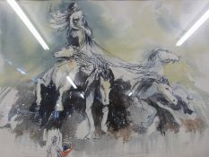 Patrick Collins framed and glazed watercolour of fountain at Place des Tereaux,