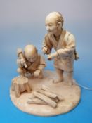 A Japanese ivory okimono group of woodcutters/peasants,