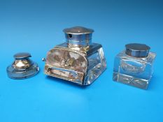 A hallmarked silver mounted inkwell,