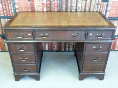 A twin pedestal desk with leather inset top (W122 x D61 x L78.