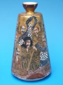 A Japanese Satsuma vase of tapering form decorated with immortals and a dragon,