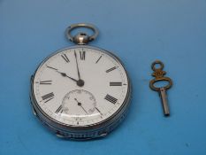 An English silver open faced gentleman's pocket watch with keywind movement by W Barker Framlingham
