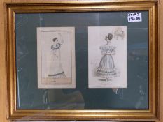 A 19thC Parisian fashion engravings, an icon, a pencil sketch of Notre Dame signed Tellier,