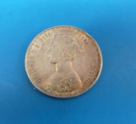An 1852 Gothic florin type B WW below bust in near EF condition,